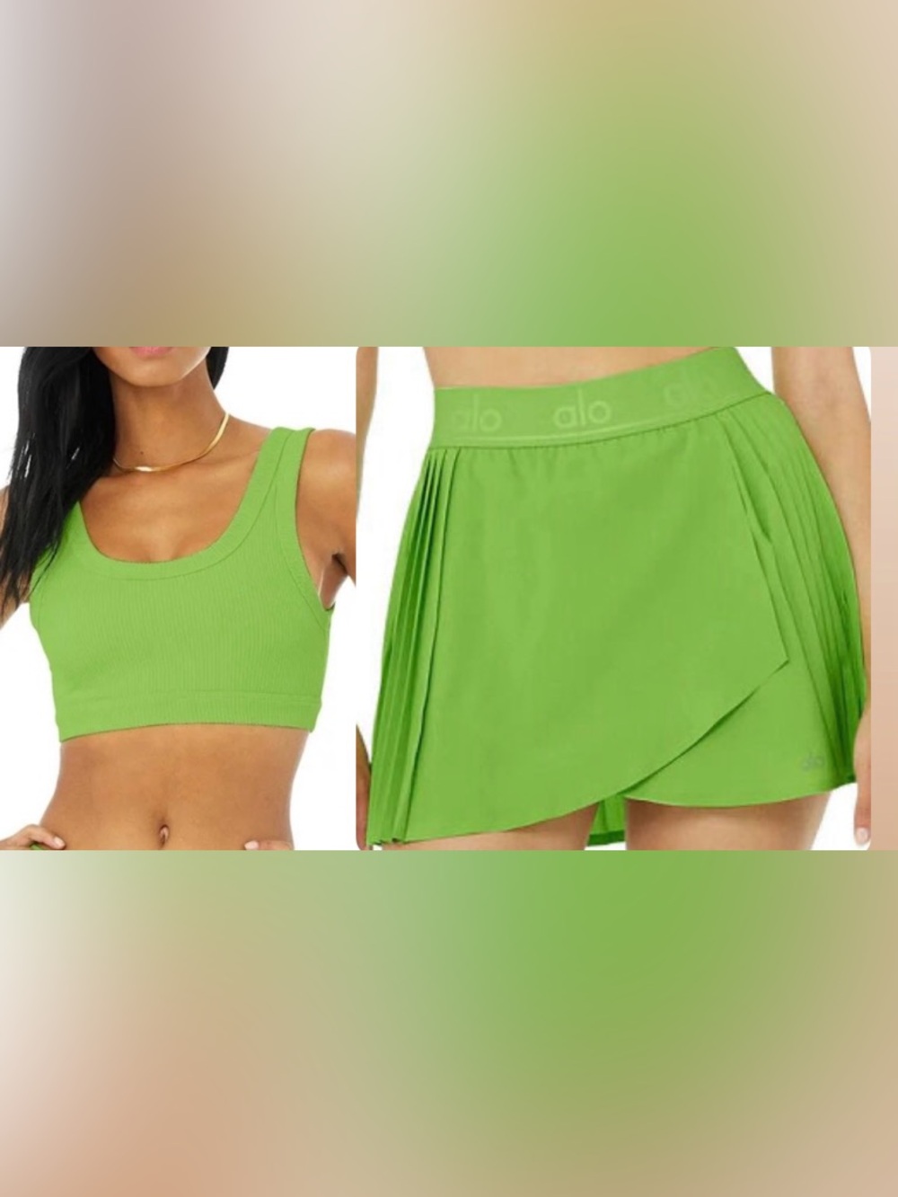 Alo Yoga Ribbed Wellness Bra and Aces Tennis Skirt
